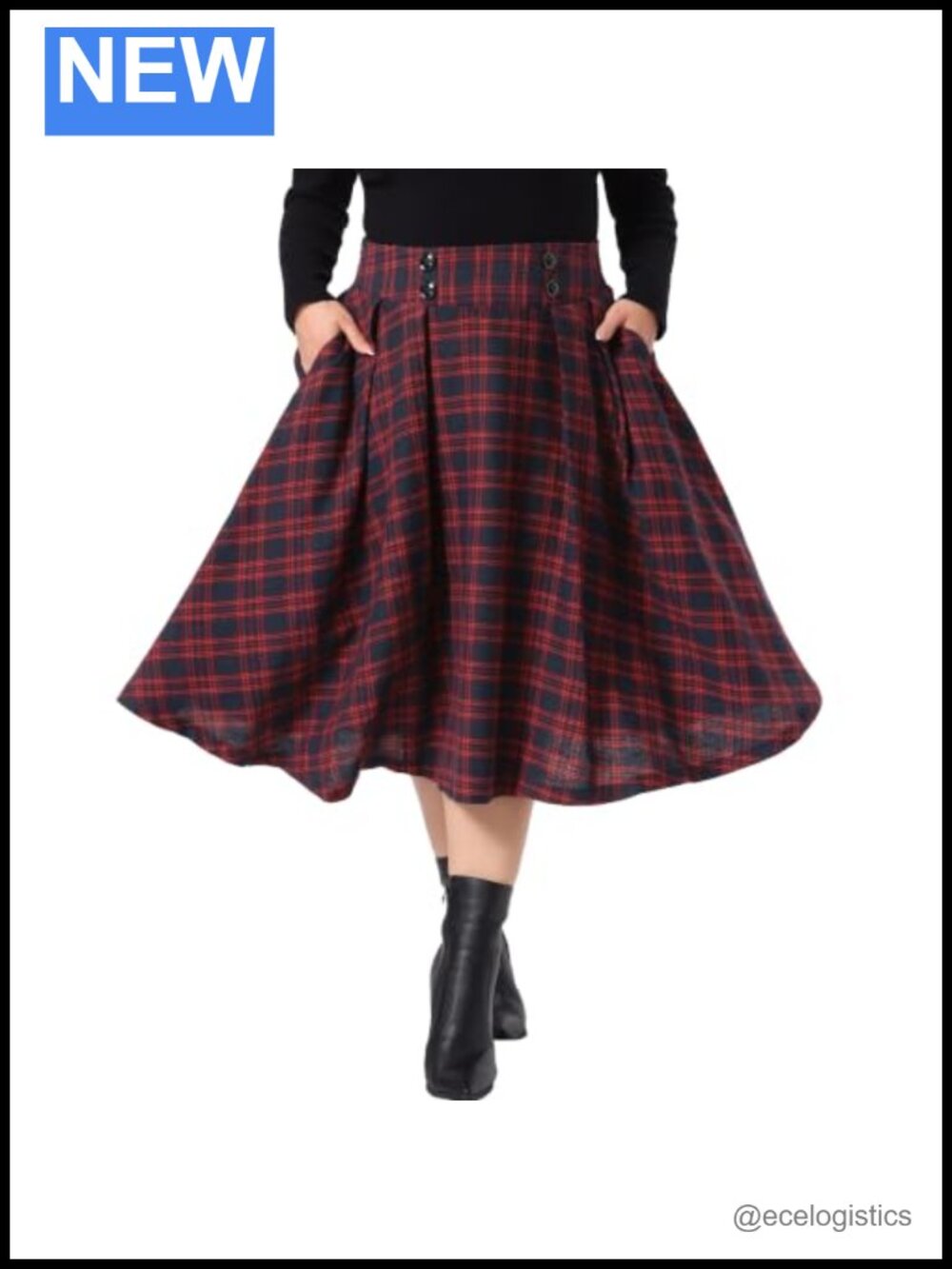 Plus Size High Waist A Line Plaid Skirt with Pockets